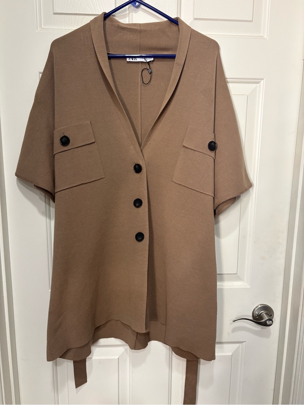 ZARA Camel Brown Short-Sleeve Button Front Tunic Cardigan